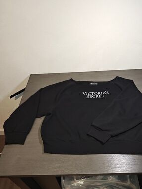 Victoria's Secret Black Logo Sweatshirt - Women's Off Shoulder Cozy Pullover